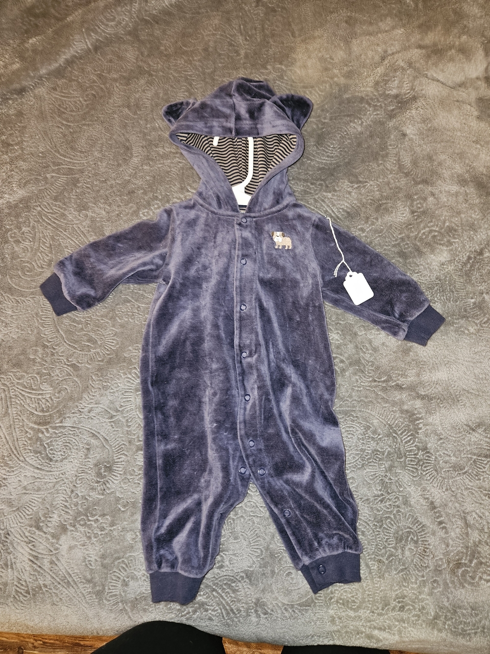 Carter's Plush Hooded One-Piece in Navy with Bear Accent